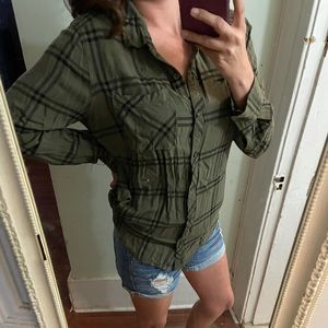 Forest Green Button-Up, with Black Rose Embroidery